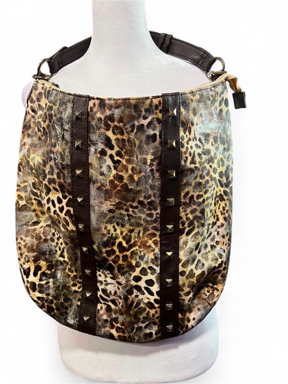 Leopard Print Hobo Shoulder Bag - Brown